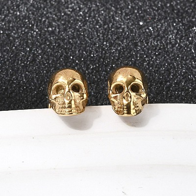 304 Stainless Steel Skull Stud Earrings LS-EJEW-C166-01G-1