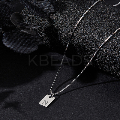1Pc Stainless Steel Letter Rectangle Pendant Necklaces NJEW-LP0001-34N-P-1