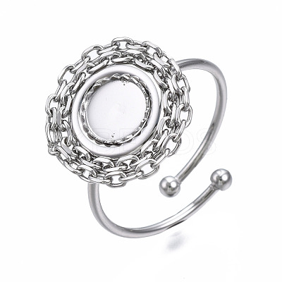 Non-Tarnish 304 Stainless Steel Open Cuff Finger Ring Cabochon Settings STAS-T060-15P-1