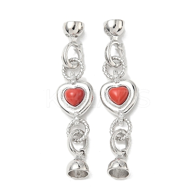 Heart Brass Micro Pave Clear Cubic Zirconia Fold Over Clasps KK-U059-42P-1