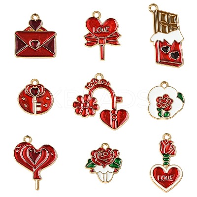 45Pcs 9 Styles Valentine's Day Theme Alloy Enamel Pendants FIND-CJ0003-80-1