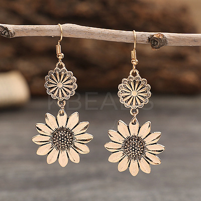 Sunflower Zinc Alloy Dangle Earrings FS-WG9DD1F-02-1