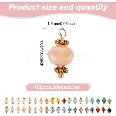 180Pcs 9 Colors Faceted Rondelle Glass Charms PALLOY-GO00008-1