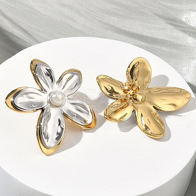 Two Tone 304 Stainless Steel Acrylic Imitation Pearl Stud Earrings EJEW-B156-16GP-1
