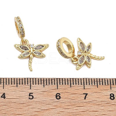 Rack Plating Brass Clear Cubic Zirconia European Dangle Charms KK-Q006-59G-02-1
