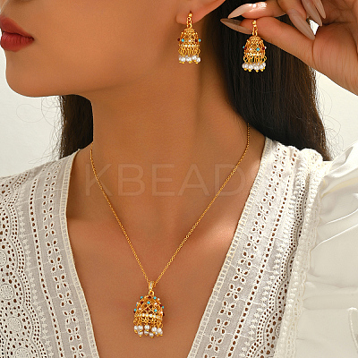 Brass Plastic Stud Earrings & Pendant Necklaces Sets for Women KW7238-1