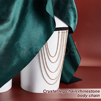 Tassel Alloy Crystal Rhinestone Thigh Chain for Women AJEW-WH0554-38A-1