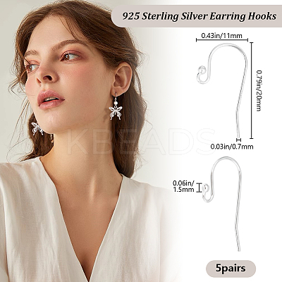 5 Pairs 925 Sterling Silver Earring Hooks STER-BBC0006-25S-1