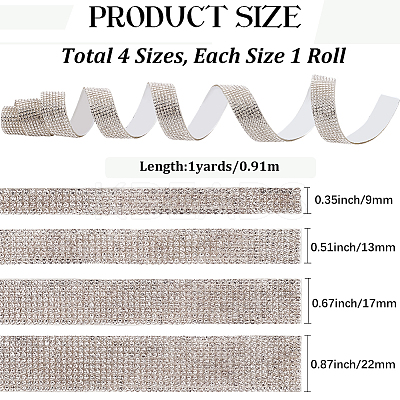 4 Yards 4 Styles Self Adhesive Resin Rhinestone Tape DIY-CY0002-04-1