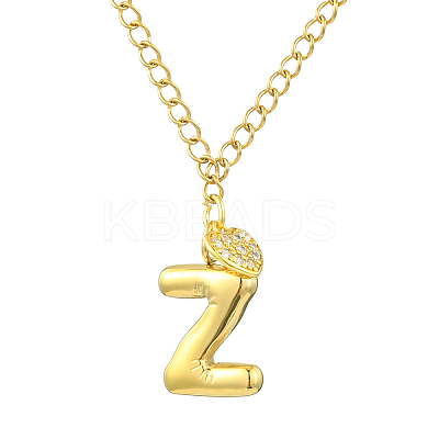 304 Stainless Steel Clear Cubic Zirconia Heart & Letter Pendant Curb Chain Necklaces for Women NJEW-FS00012-27Z-1