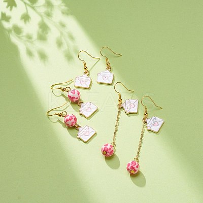 3 Pairs 3 Style Pink Alloy Enamel Charms & Resin Beads Dangle Earrings EJEW-JE05030-05-1