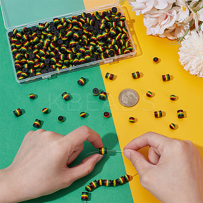 300Pcs 2 Styles Ghana Jamaica Reggae Stripe Resin Beads RESI-UN0001-07-1