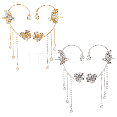 4Pcs 4 Style Butterfly & Flower Crystal Rhinestone Climber Wrap Around Earrings EJEW-AN0001-01-1