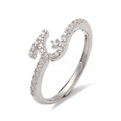Rack Plating Brass Cubic Zirconia Arabic Letters Adjustable Rings for Women RJEW-S407-10P-11-1