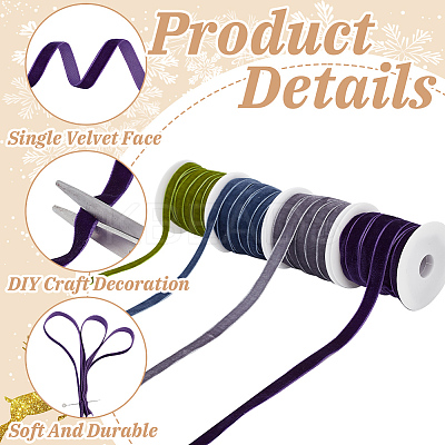 40 Yards 4 Colors Single Face Velvet Ribbon with 4Pcs Plastic Empty Spools SRIB-HY0001-09B-1