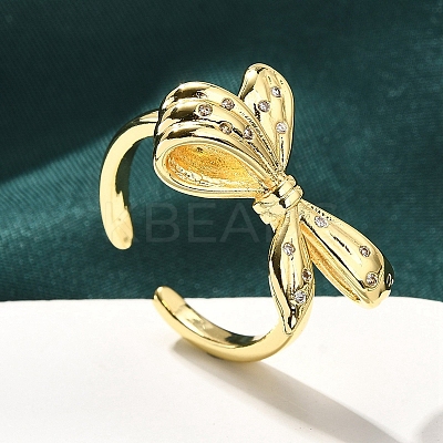 Rack Plating Brass Micro Pave Clear Cubic Zirconia Cuff Finger Rings for Women RJEW-M028-31G-02-1