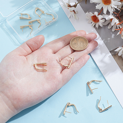 5Pairs V-shaped Rack Plating Brass Hoop Earring Findings with Latch Back Closure and Horizontal Loop KK-ME0002-47-1