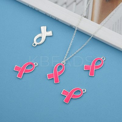October Breast Cancer Pink Awareness Ribbon Alloy Enamel Pendants ENAM-E262-S-1