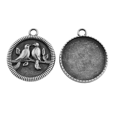 Tibetan Style Alloy Carved Birds Pendant Cabochon Bezel Settings X-TIBEP-M018-13AS-NF-1