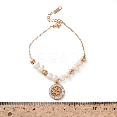304 Stainless Steel Clover Charm Bracelets for Women BJEW-A036-26G-1