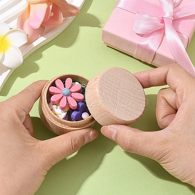 1Pc Round Beechwood Jewelry Storage Gift Box with Lid CON-YW0001-85-1