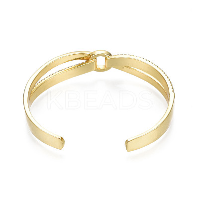 Clear Cubic Zirconia Criss Cross with Ring Open Cuff Bangle with Enamel BJEW-N012-018-1