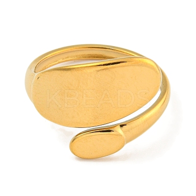 Ion Plating(IP) 304 Stainless Steel Oval Open Cuff Ring for Women RJEW-A043-33G-1