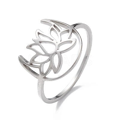 Non-Tarnish Hollow Out Lotus 304 Stainless Steel Finger Ring for Women RJEW-E073-06P-1