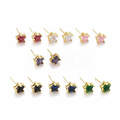Cubic Zirconia Star Stud Earrings EJEW-G288-20G-1