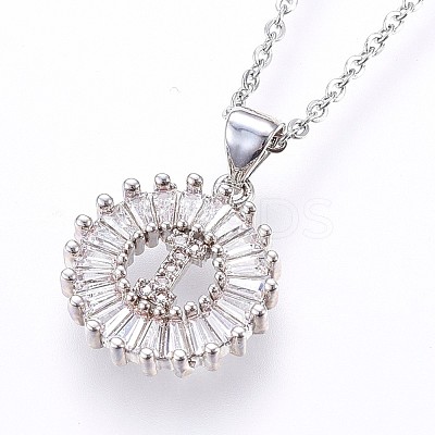 Brass Micro Pave Cubic Zirconia Initial Pendant Necklaces NJEW-H486-30P-I-1