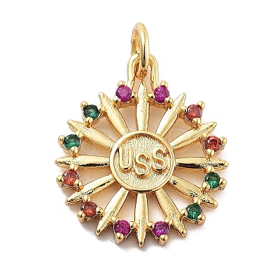 Rack Plating Brass Micro Pave Cubic Zirconia Pendants KK-Z071-54G-02-1