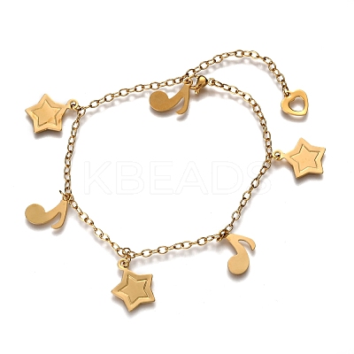 304 Stainless Steel Charm Anklets AJEW-F035-02G-1