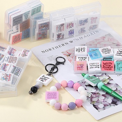 25Pcs 25 Styles Square with Word Food Grade Eco-Friendly Silicone Focal Beads SIL-SZ0002-69-1