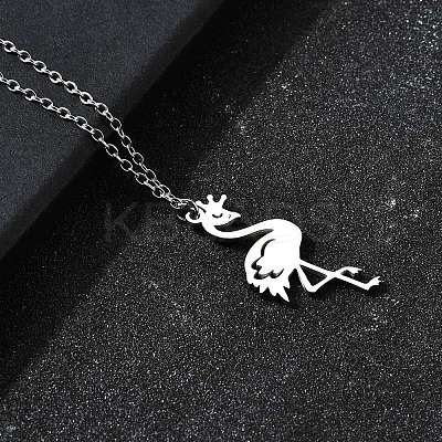 304 Stainless Steel Flamingo Shaped Pendant Cable Chain Necklaces for Women Men NJEW-Q032-02B-P-1