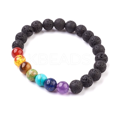 Natural & Synthetic Mixed Stone Stretch Bracelets BJEW-JB03603-1