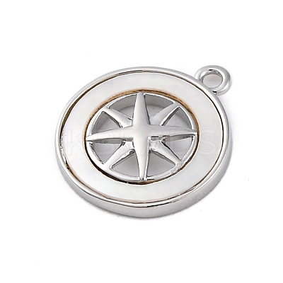 Brass Pave Natural Shell Flat Round with Star Charms KK-P289-06P-1