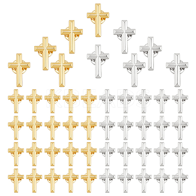 50Pcs 2 Colors Religion Corss Alloy Lapel Pin Backs JEWB-FH0002-49-1