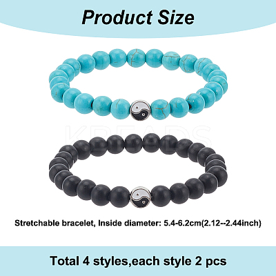4 Sets 4 Style Natural & Synthetic Mixed Gemstone & Glass Round Beaded Stretch Bracelets Set BJEW-AN0001-50-1