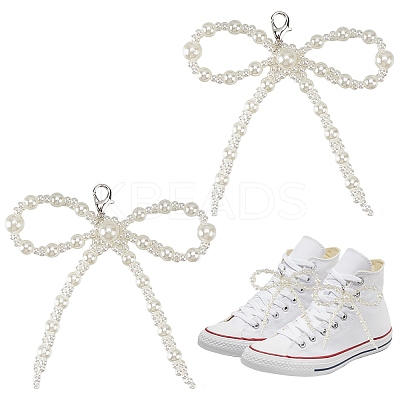 Plastic Imitation Pearl Bowknot Shoe Charms DIY-WH20002-152D-1