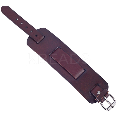 1Pc Vintage Punk Rock Style Wide Leather Cord Wristband Bracelets for Unisex BJEW-CL0001-17B-1