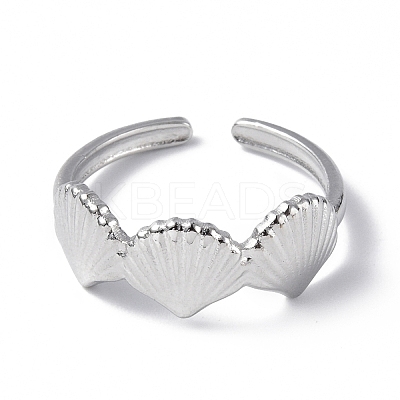 304 Stainless Steel Shell Open Cuff Ring for Women RJEW-C046-04P-1
