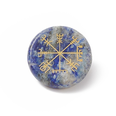 Natural Gemstone Flat Round with Norse Paganism Pattern Brooch Pin JEWB-BR00087-1
