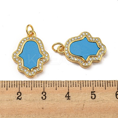 Brass Micro Pave Cubic Zirconia with Synthetic Turquoise Pendants KK-K356-24B-G-1