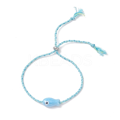5Pcs Fish Handmade Porcelain Beads Slider Bracelets for Women BJEW-JB13174-1