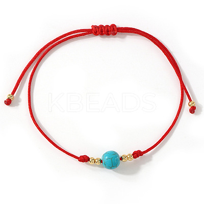 Synthetic Turquoise Round Bead Braided Bracelets EC3666-1