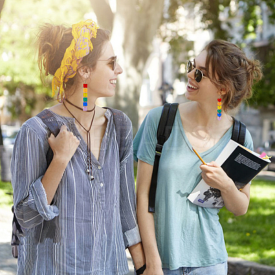 6 Pair 6 Style Rainbow Color Pride Heart Acrylic & Polymer Clay Lollipop & Polyester Tassel Dangle Earrings EJEW-AN0003-33-1