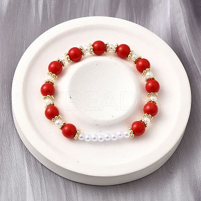 ABS Imitation Pearl Round Beads Stretch Bracelets for Women BJEW-D317-10A-G-1