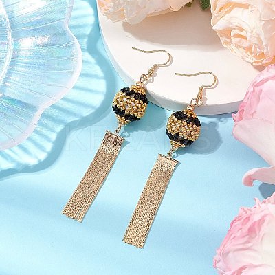 Glass Seed Beads & Brass Tassel Dangle Earrings EJEW-MZ00289-1
