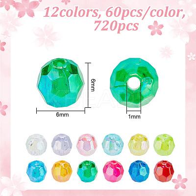 720pcs 12 Colors Eco-Friendly Transparent Acrylic Beads TACR-GO0001-01-1