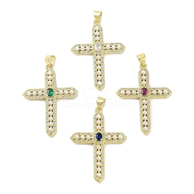 Rack Plating Brass Micro Pave Cubic Zirconia & Imitation Pearl Pendants KK-R163-02G-1